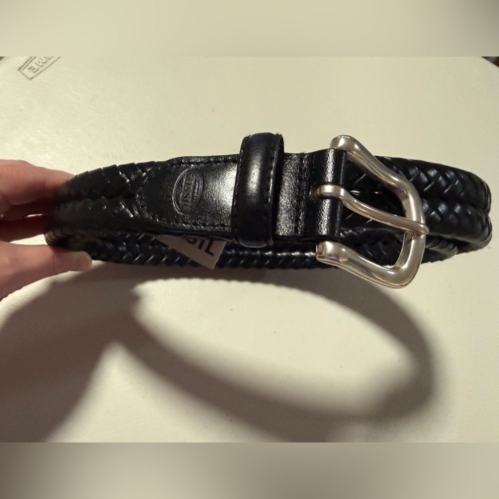 Fossil Men’s Black Braided Black Leather Belt Size 40